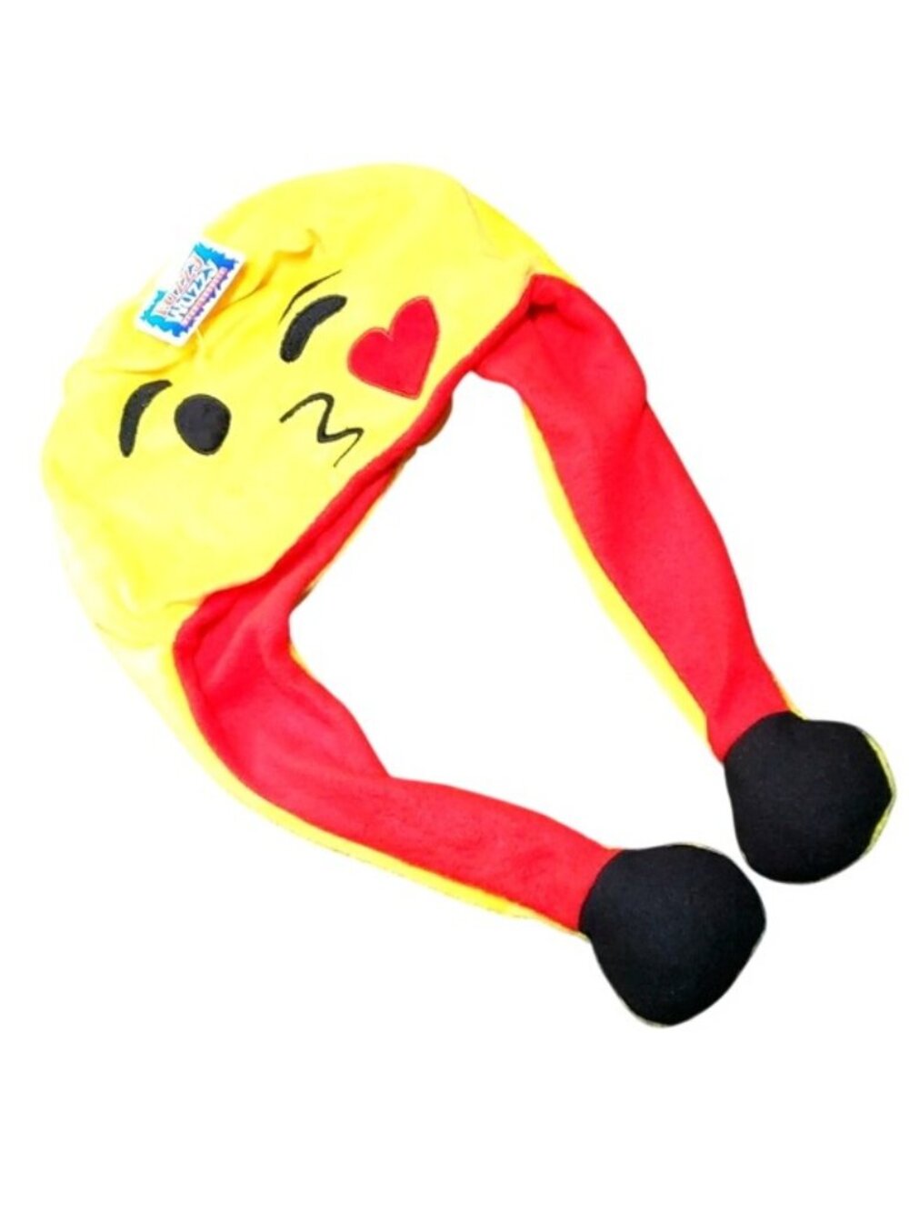 Fuzzy Wuzzy Head Huggeez Emoji Hat Kiss Emoji Ears Flaps Adult OS Yellow & Red